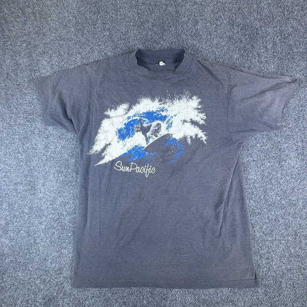 Vintage Sun Pacific T-Shirt Adult M Gray Graphic Surfing Summer Made in USA READ